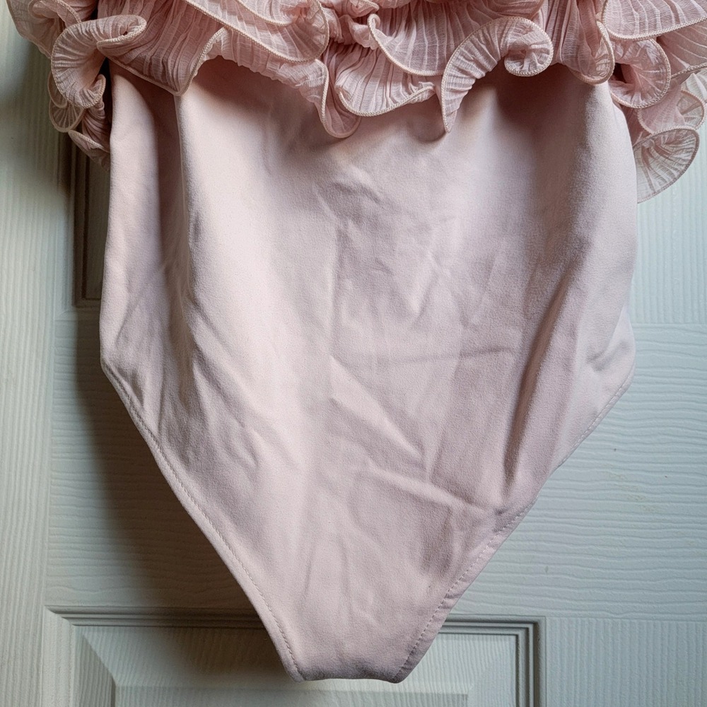 Free People For The Frill Of It Bodysuit Pink‎ Ruffle Tulle Lace Size Medium - Picture 7 of 13
